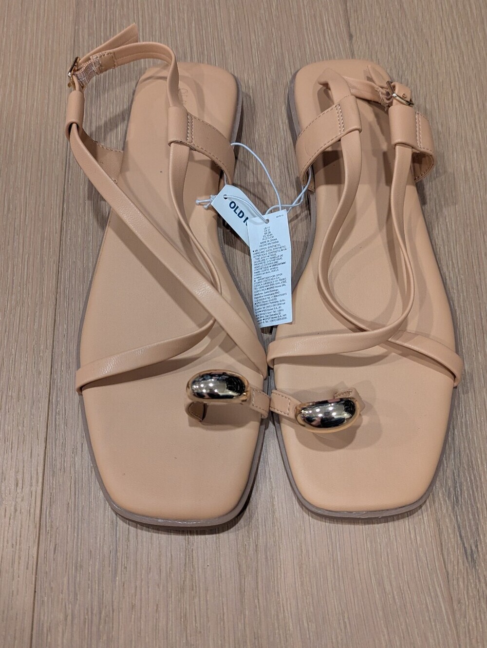 Old Navy Nude Tan Strappy Toe-Ring Sandals with Gold Accent